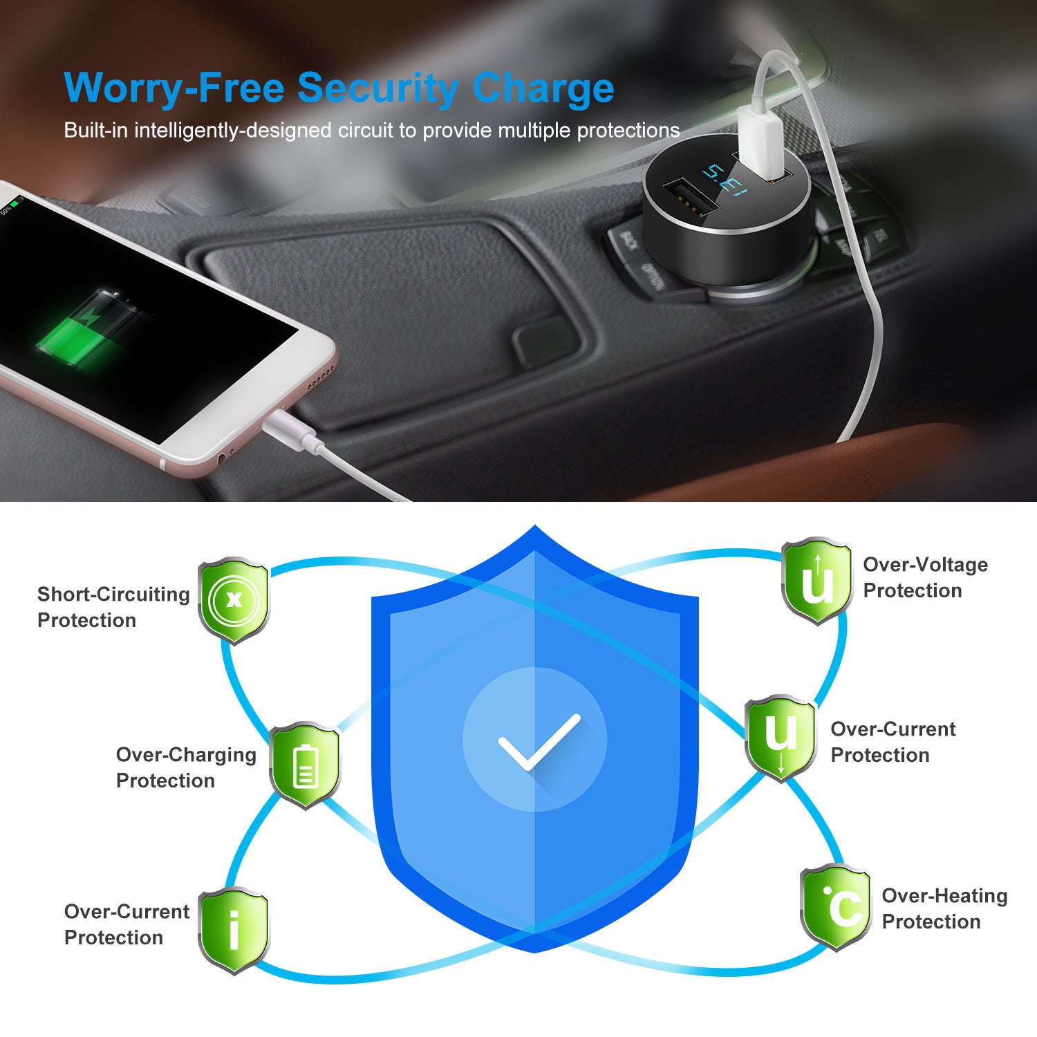Universal 15W/3.1A Dual USB Car Charger Adapter Aluminum Alloy Fast Car