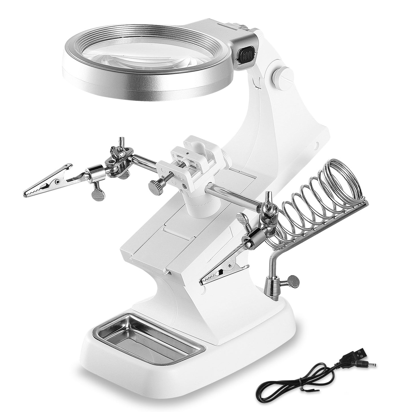 LED Light Helping Hands Magnifying Glass 3X/4.5X w/ 360°Adjust Third Hand