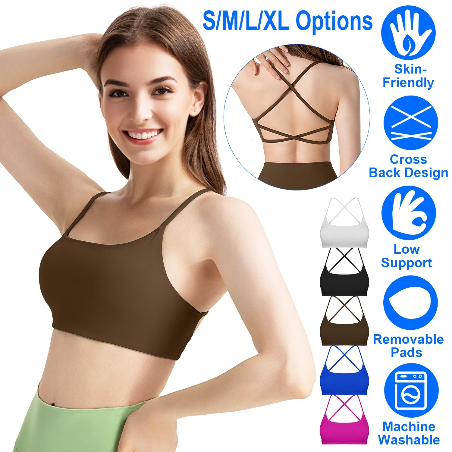 Women Cross Back Sport Bras Padded Strappy Crop Open Back Low Impact Bras Sexy