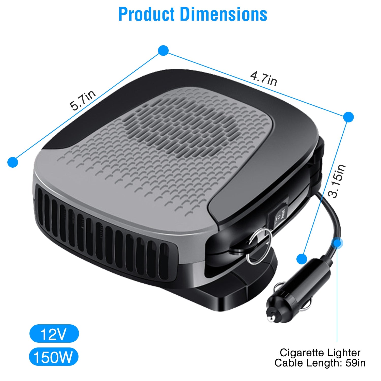 12V 150W Portable Car Auto Heater Heating Fan 2 in 1 Defroster Demister