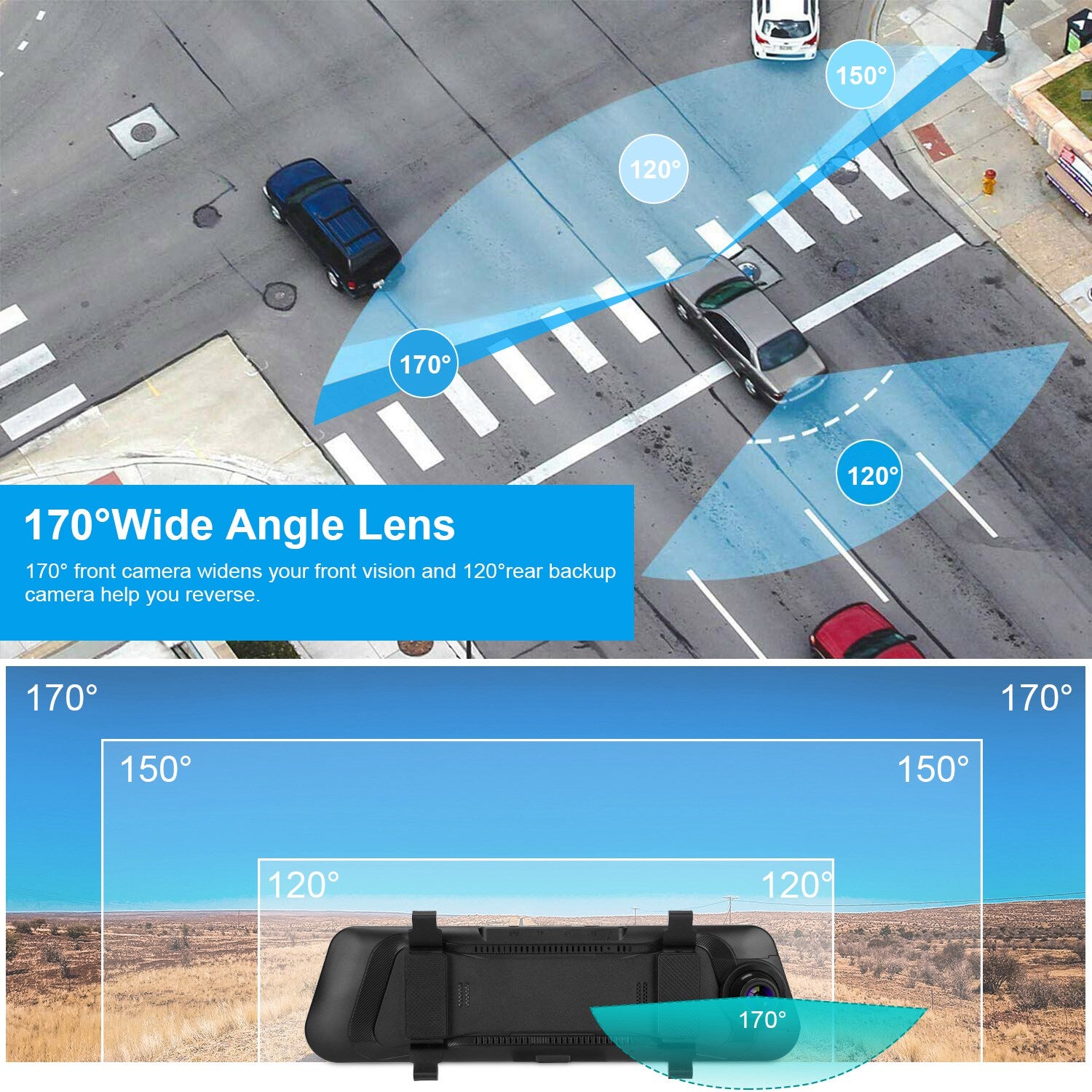 FHD 1080P Car DVR Dash Camera 9.66In Vehicle Driving Recorder w/ G Sensor