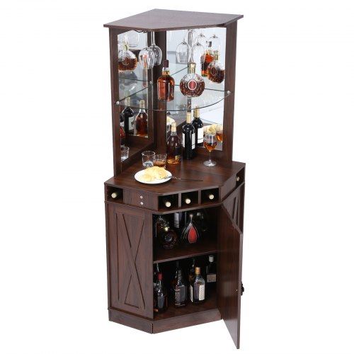Corner Industrial Bar Cabinet Wine Table for Liquor & Glasses Sideboard Buff