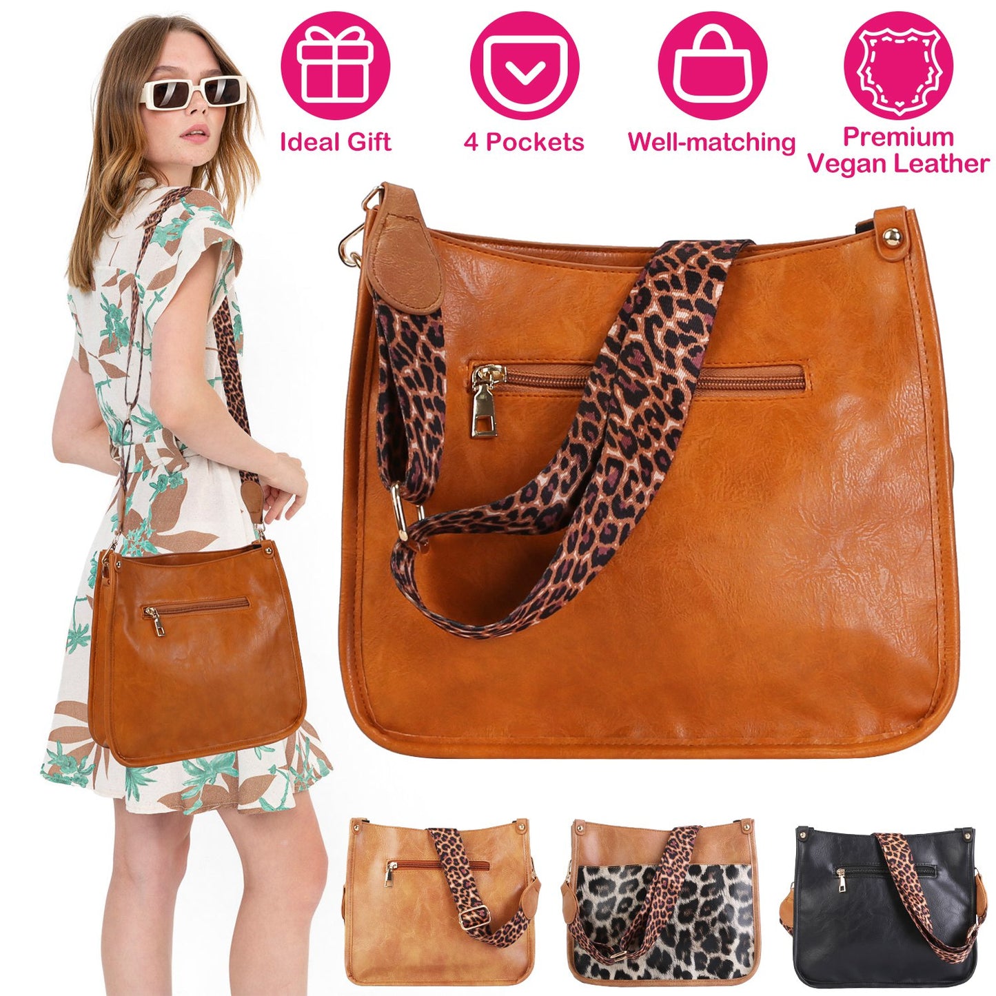Women Fashion Leather Crossbody Bag Shoulder Bag Casual Handbag with Flexible