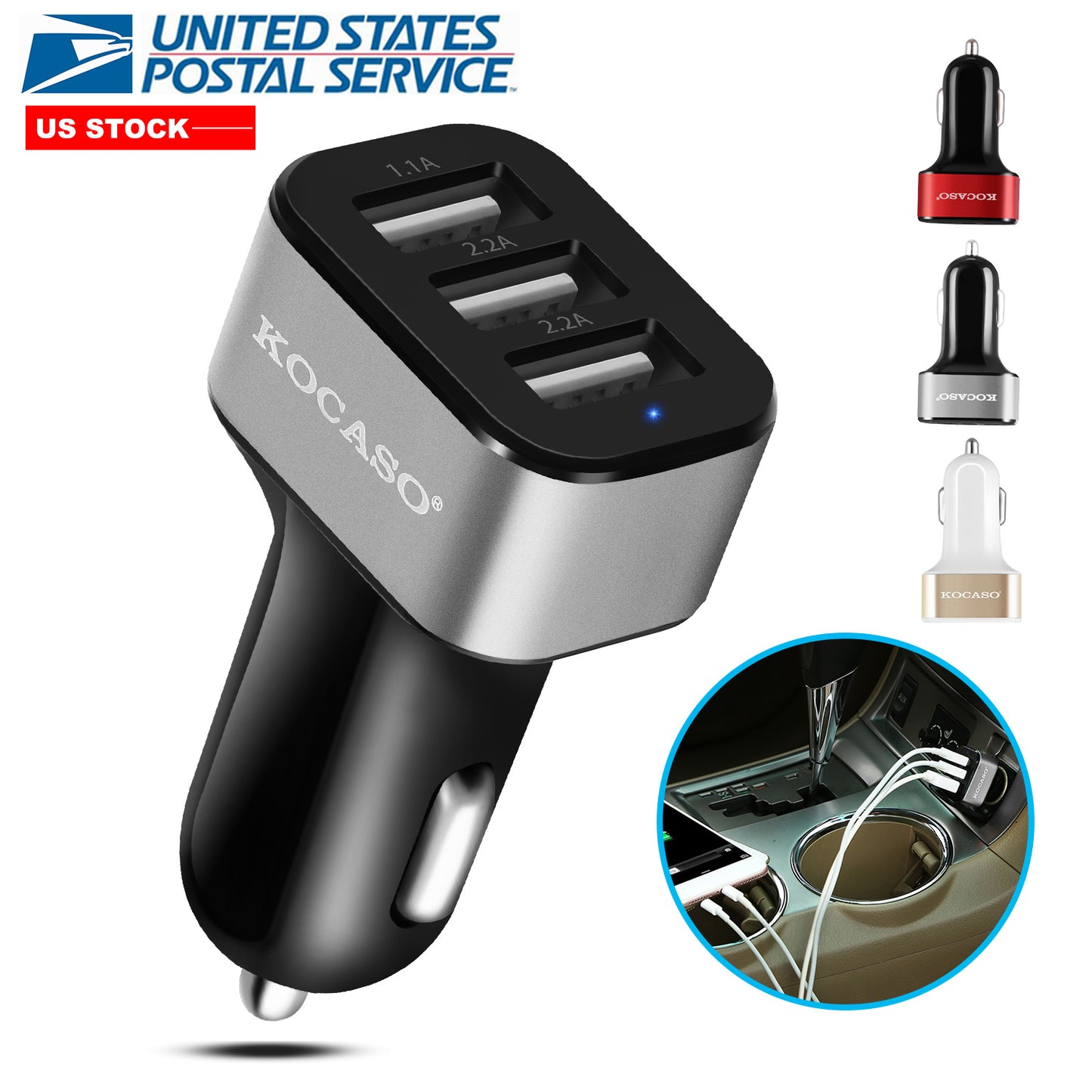 USB Car Charger 30W 5.5A 3 USB Port Cigarette Lighter Charger Adapter For