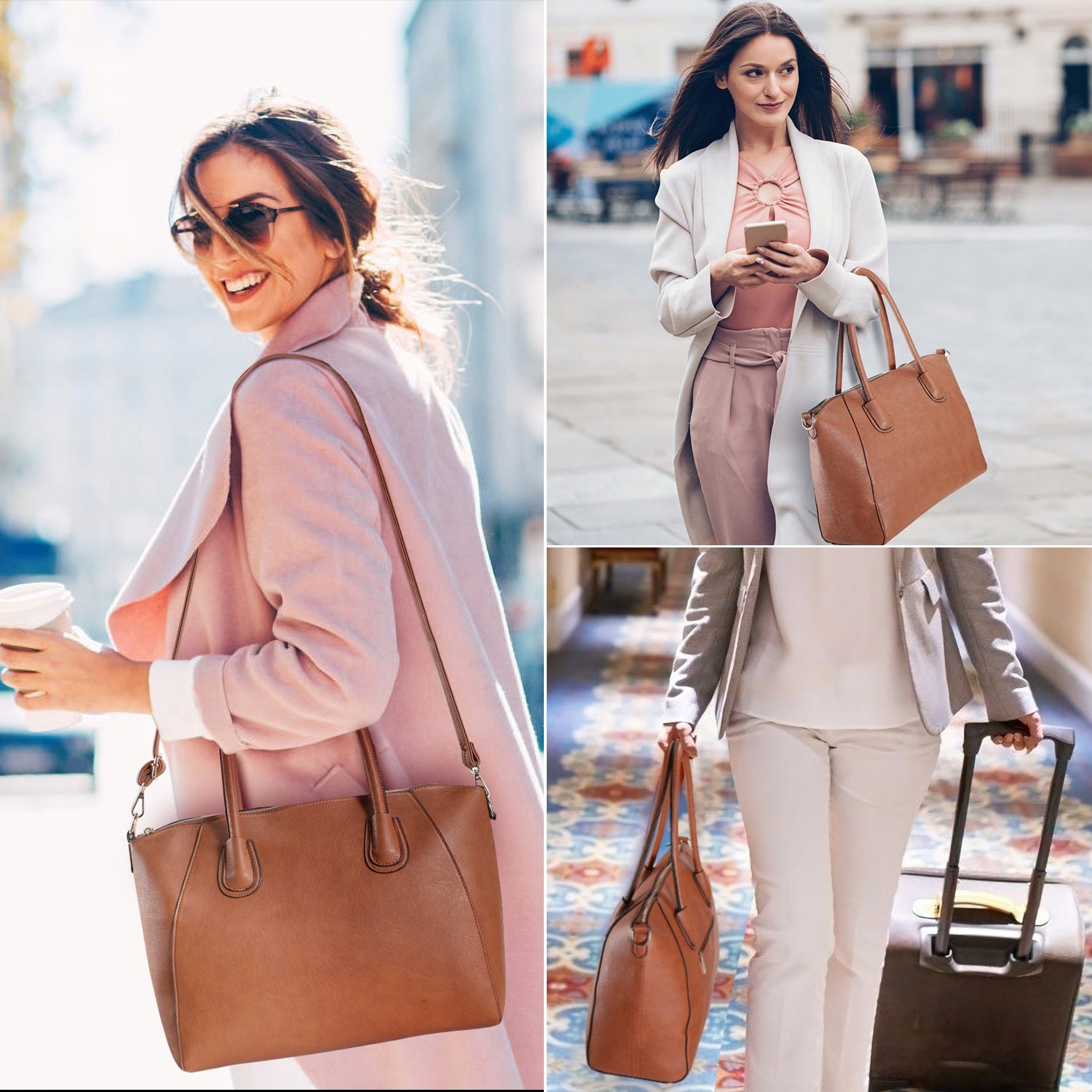 Women’s Soft Leather Handbag Tote Bags Large Shoulder Crossbody Bag 7 Cells