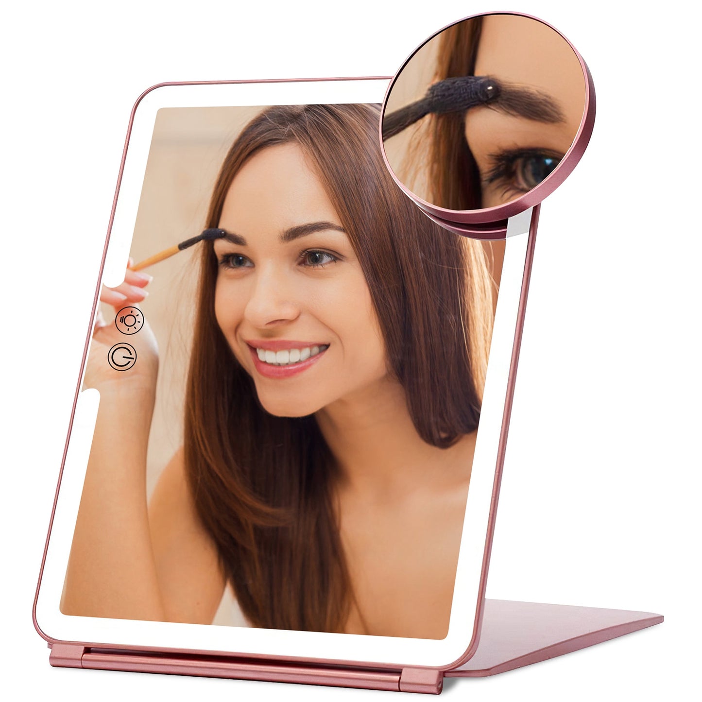 Folding Travel Makeup Mirror With 10X Magnifying Mirror 3 Color LED Lights
