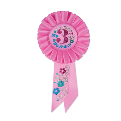 Beistle Pink My 3rd Birthday Rosette Ribbon - Party Supply Decoration