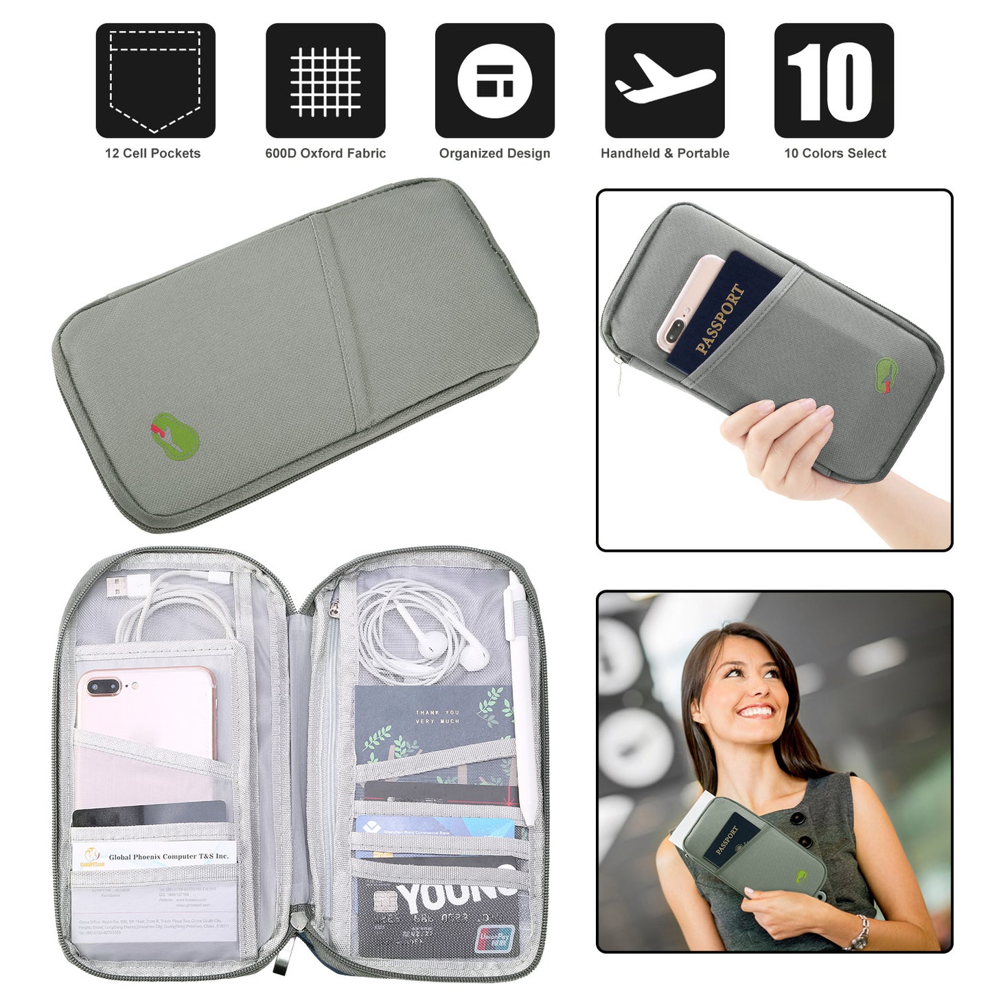 Travel Passport Wallet 12Cells Ticket ID Credit Card Holder Water Repellent