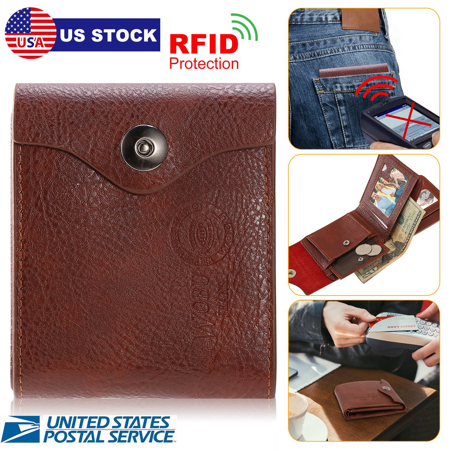 Men’s Wallet PU Leather Bifold Purse Slim RFID Blocking Card Holder Cases w/ 2