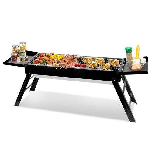 Foldable Charcoal BBQ Grill with Shelf Stainless Steel Grill Net Easy Setup