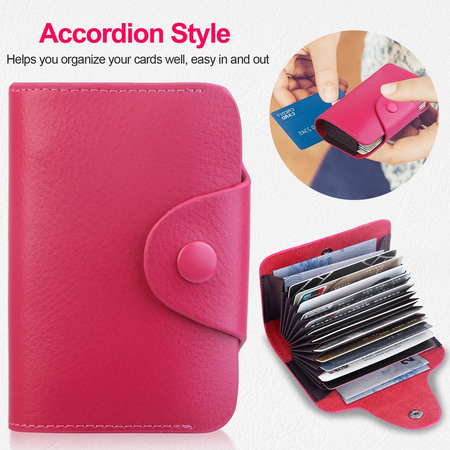 Credit Card Holder Wallet PU Leather Snap Closure Purse Accordion Case with 12