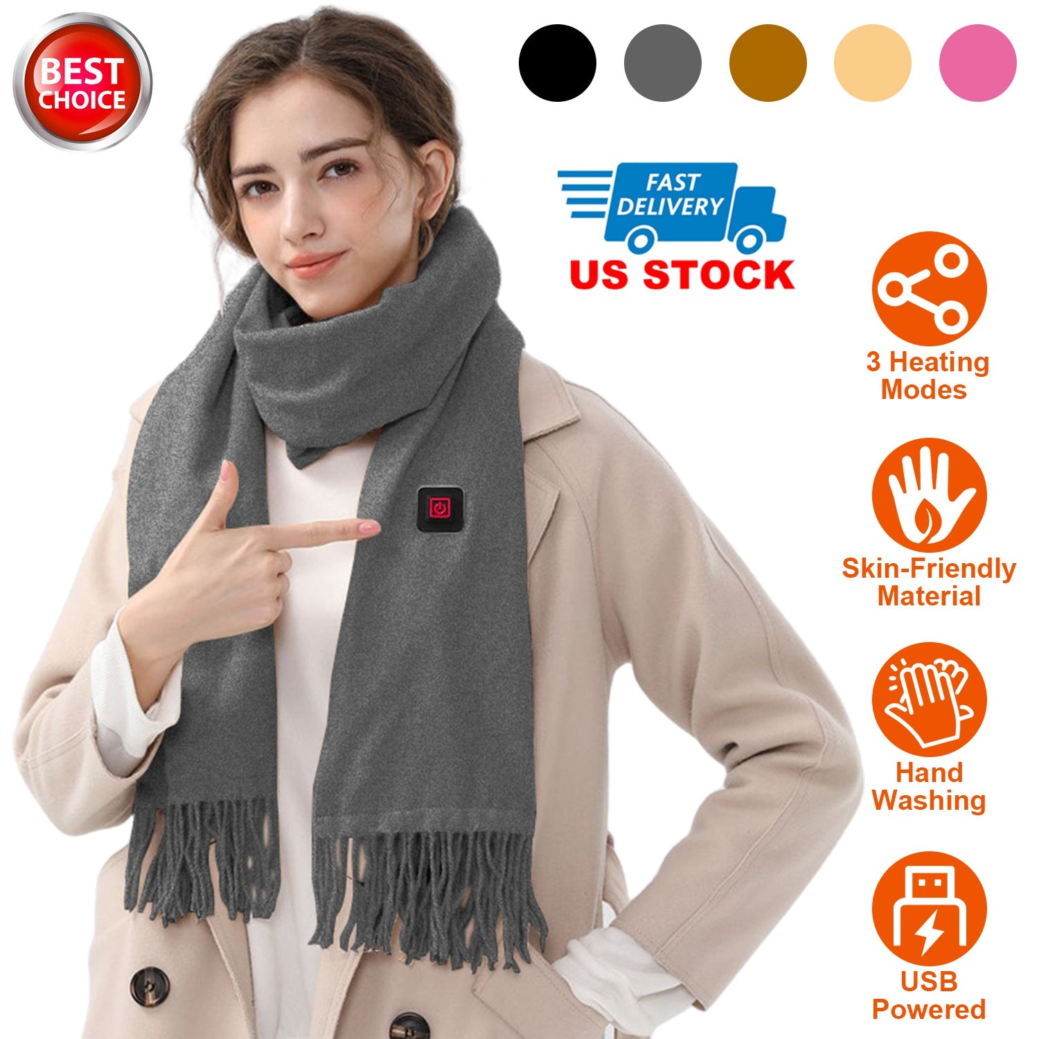Electric Heated Winter Scarf USB Heating Neck Wrap Unisex Heated Neck Shawl