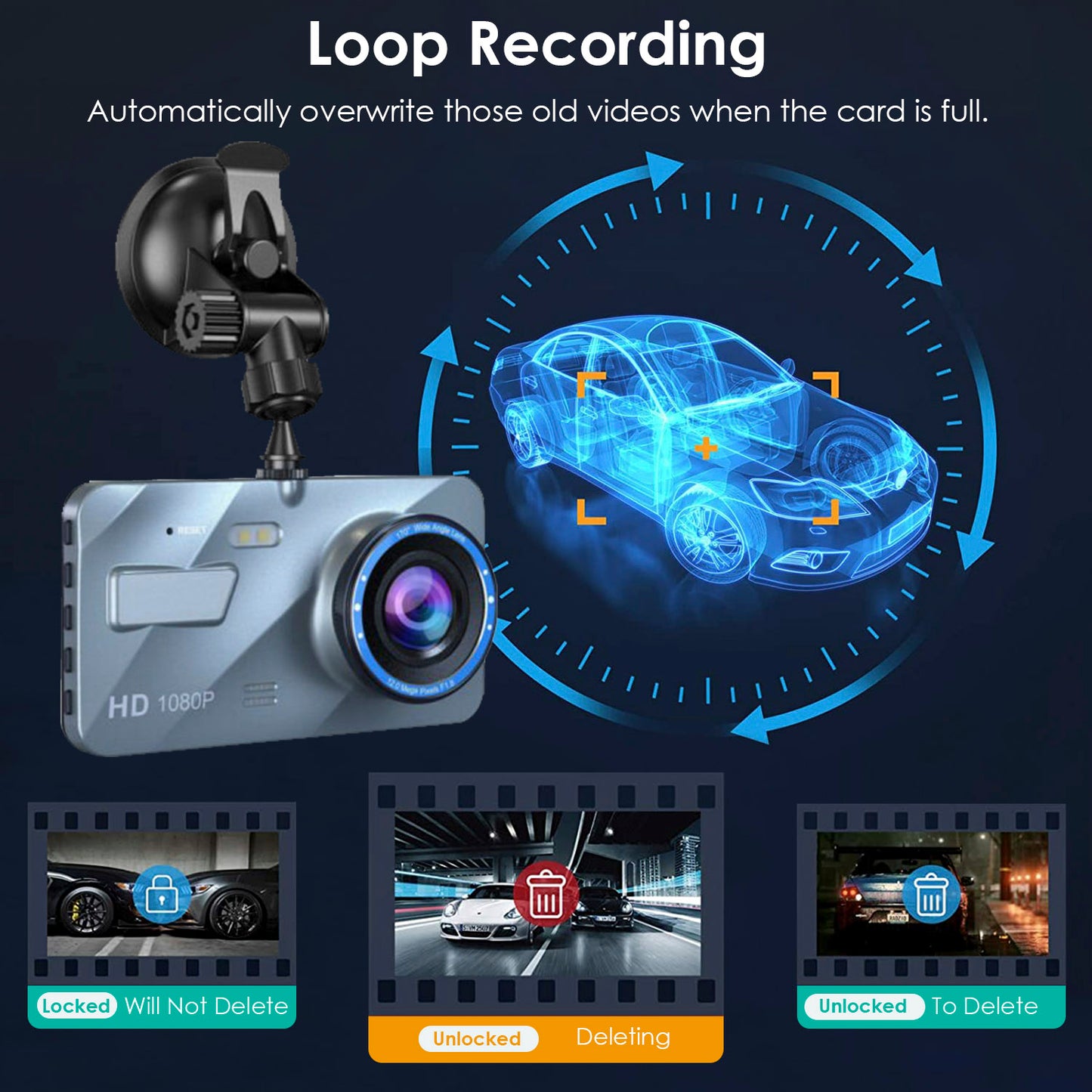 720P Dual Dash Cam Car Camera Recorder Looping Recording Car DVR Driving