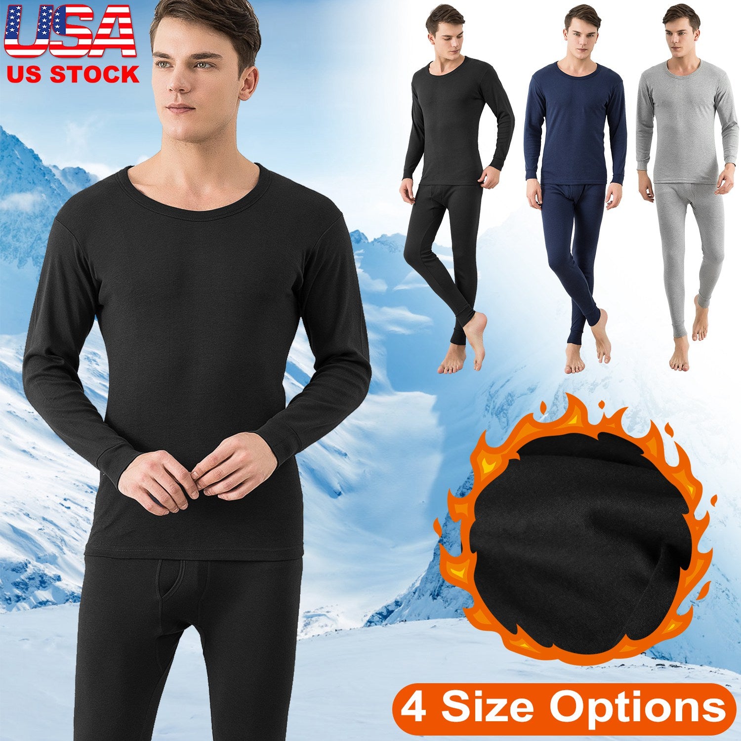 Men Thermal Underwear Set Long Johns Pants Long Sleeve Soft Underwear Kit Top