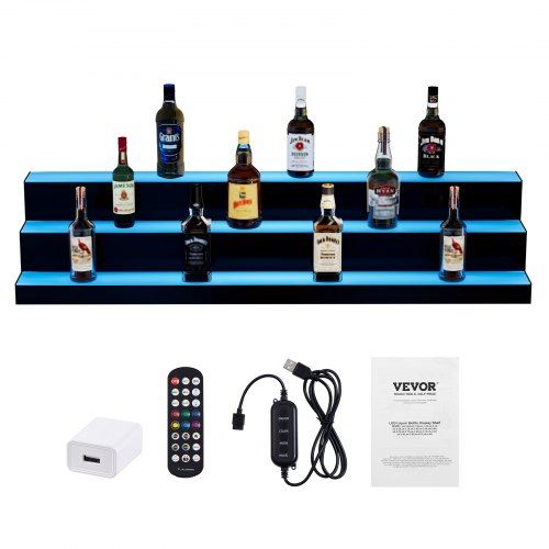 LED Lighted Liquor Bottle Display Bar Shelf RF & App Control 48" 3-Step