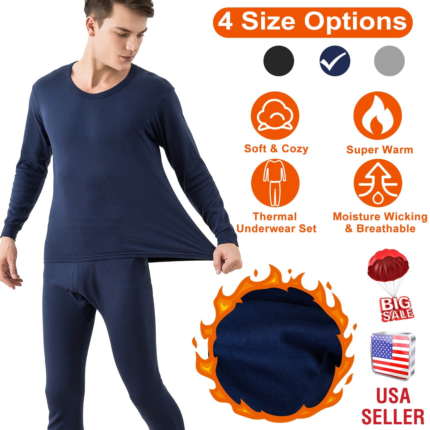 Men Thermal Underwear Set Long Johns Pants Long Sleeve Soft Underwear Kit Top