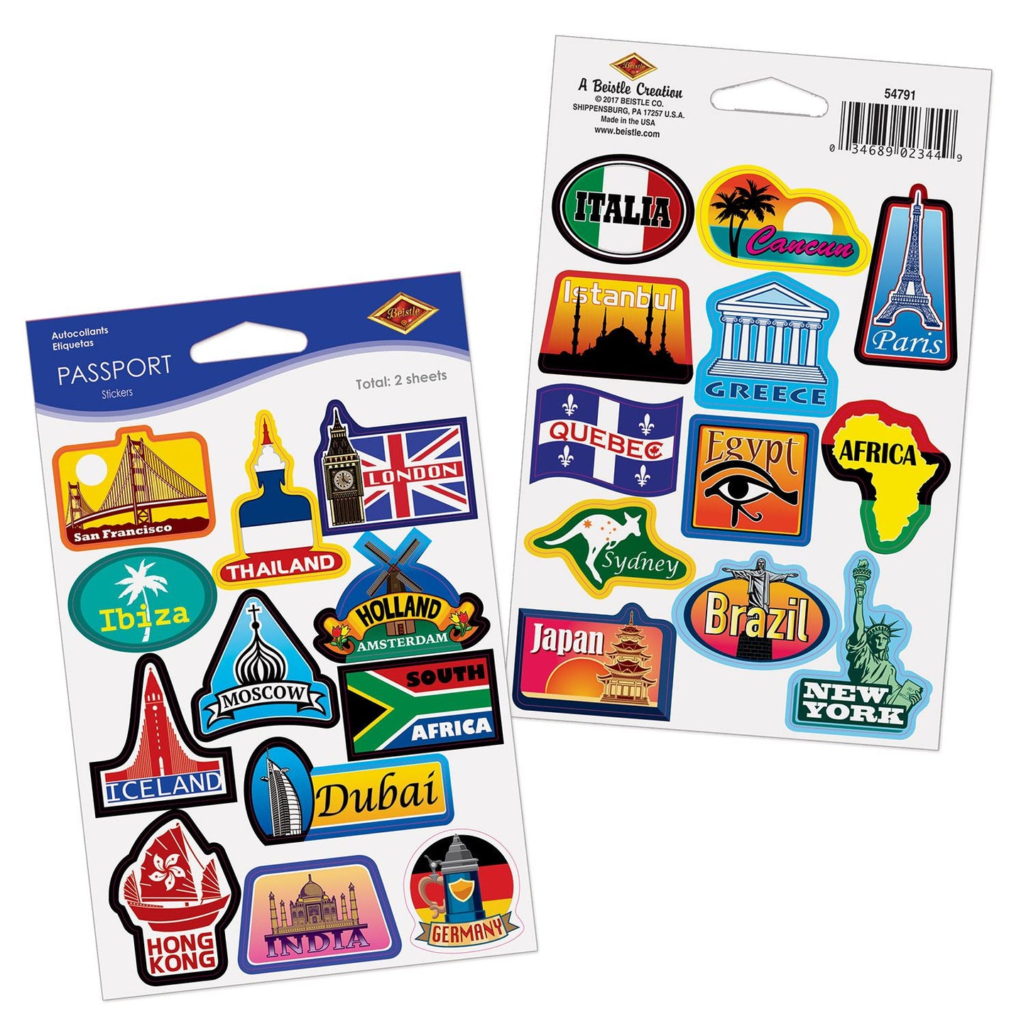 Beistle Passport Stickers - Around The World | Party Supply | Decoration
