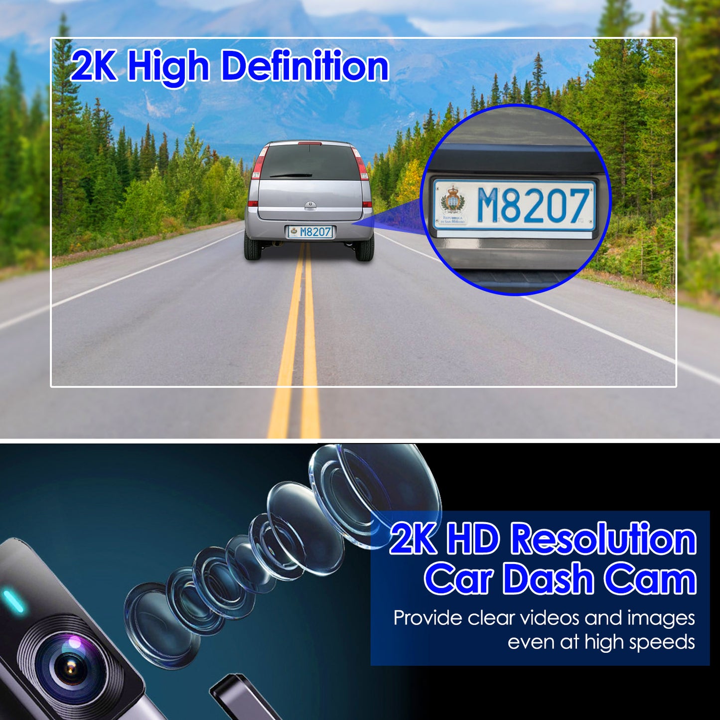 2K HD Front Dash Cam For Car With IPS Screen Night Vision Loop Recording