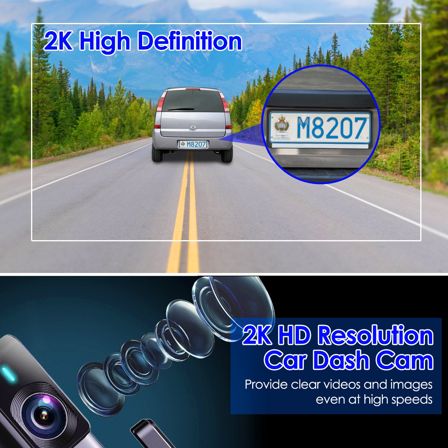 2K HD Front Dash Cam For Car With IPS Screen Night Vision Loop Recording