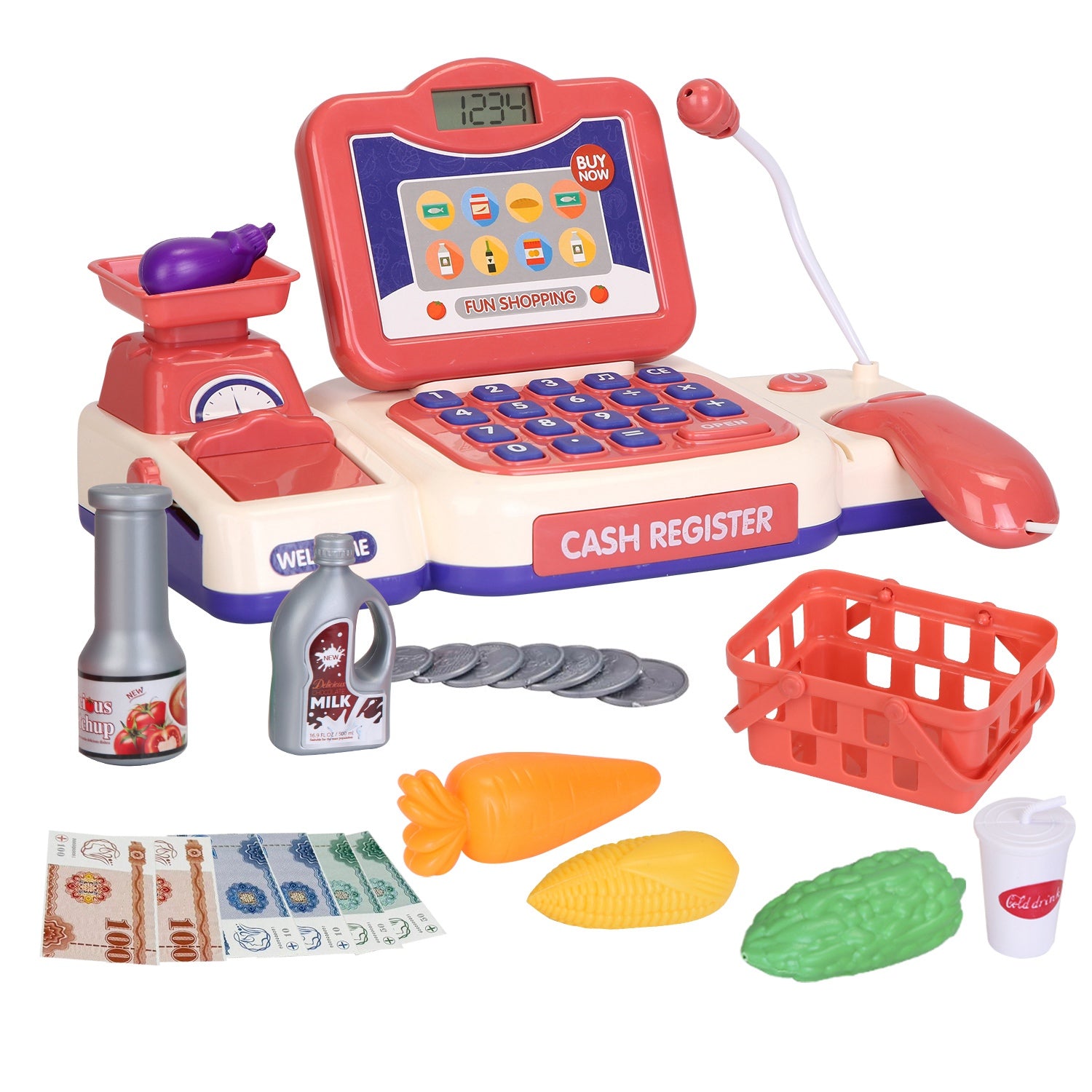 Kids Cash Register Pretend Play Cashier Toy with Scanner Calculator Credit 9604