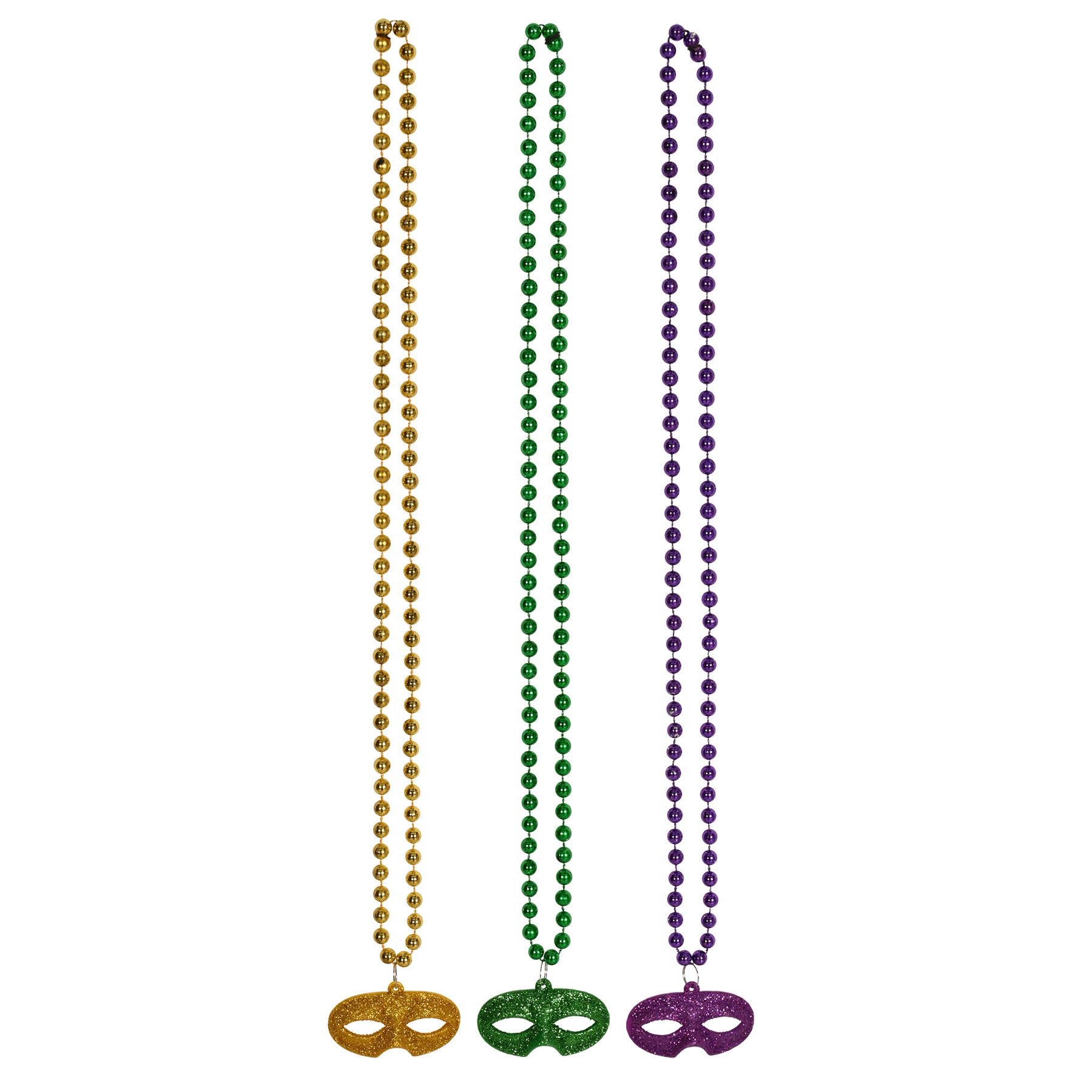 Beistle Beads w/Glittered Mask Medallion - Mardi Gras | Party Supply