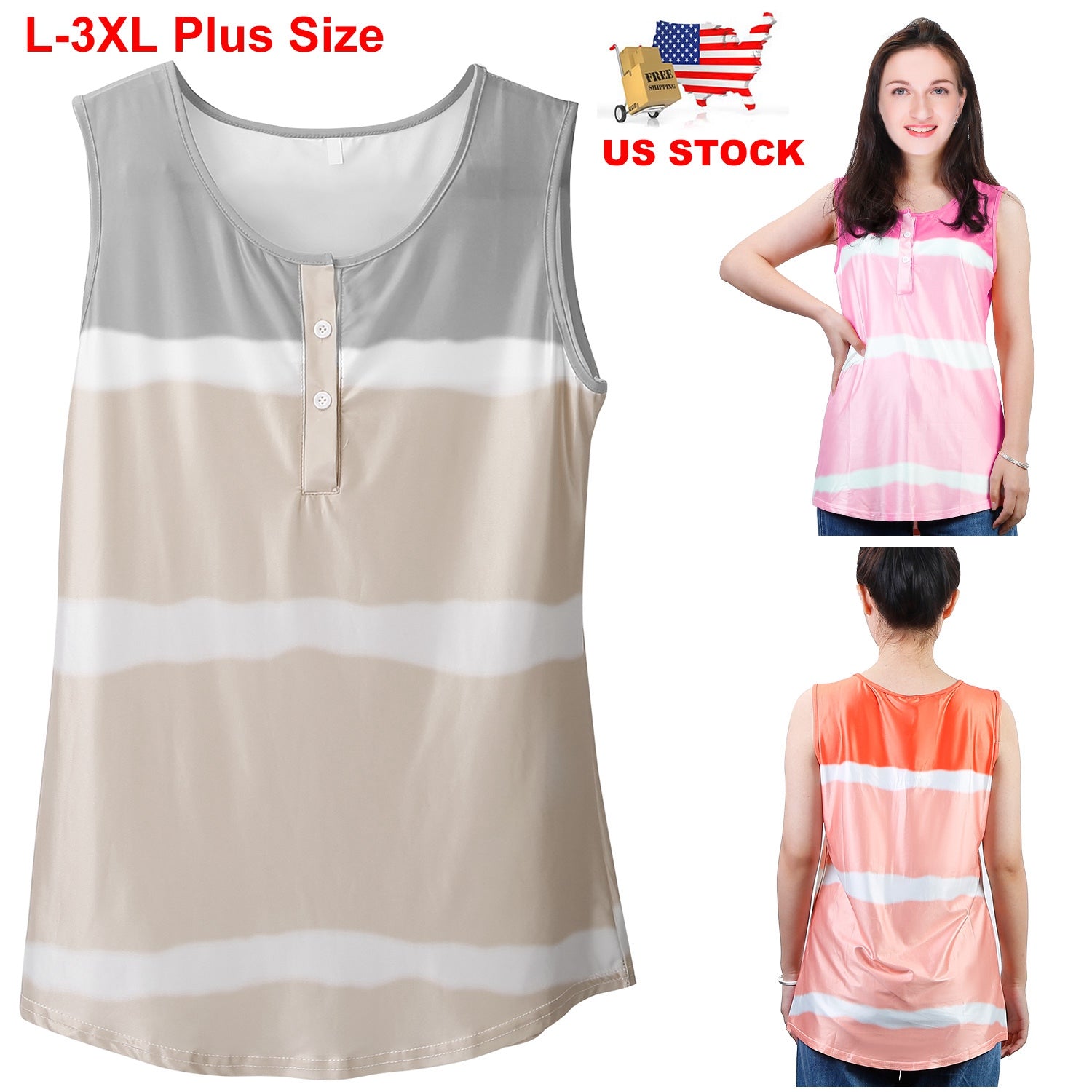 Women Tie-dye Sleeveless Tank Tops Summer Loose T Shirts Tops Button Down