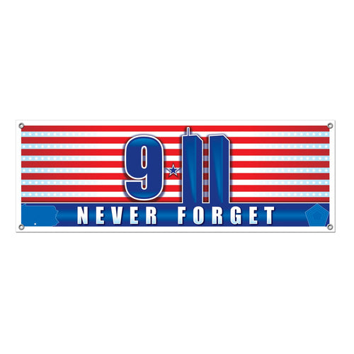 Beistle 9/11 Never Forget Sign Banner - Patriotic | Party Supply | Decoration