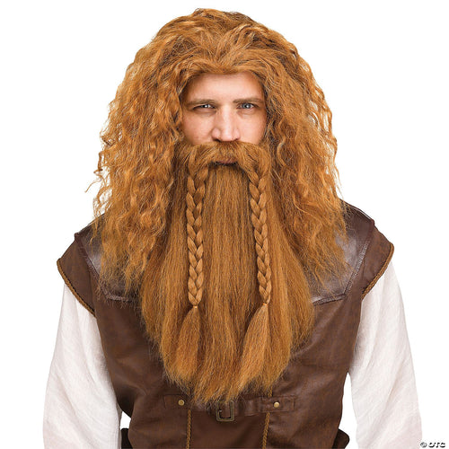 Mens Auburn Viking Wig & Beard Set