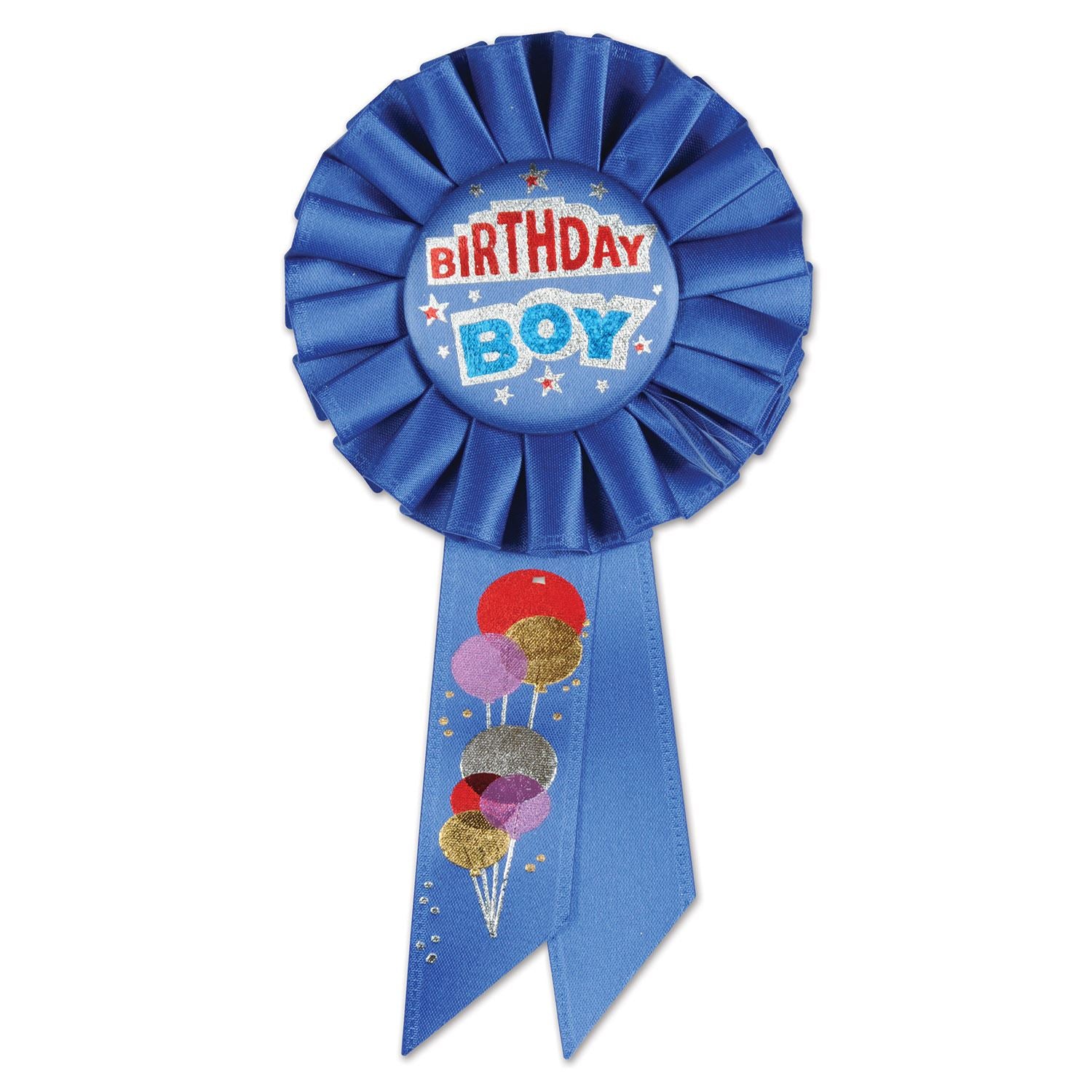 Beistle Birthday Boy Rosette Ribbon with Balloons - Party Supply Decoration