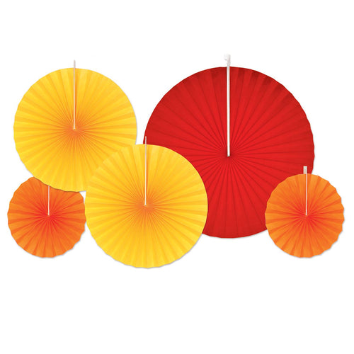 Beistle Accordion Paper Fans - Red, Golden-Yellow, Orange - Thanksgiving/Fall