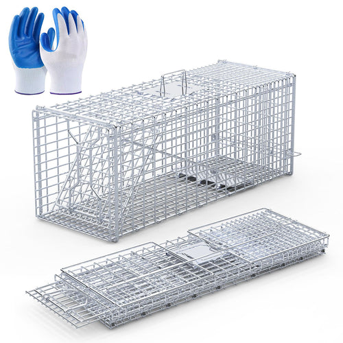Live Animal Trap Cage 37x14x15in Folding Catch and Release Humane Cat Trap