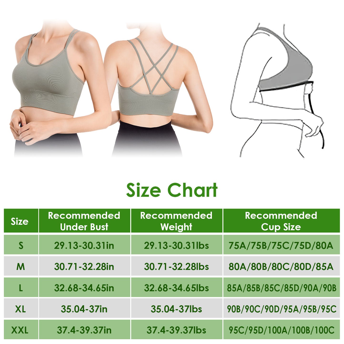 3Packs Women Cross Back Sport Bras Padded Strappy Medium Support Bras Sexy