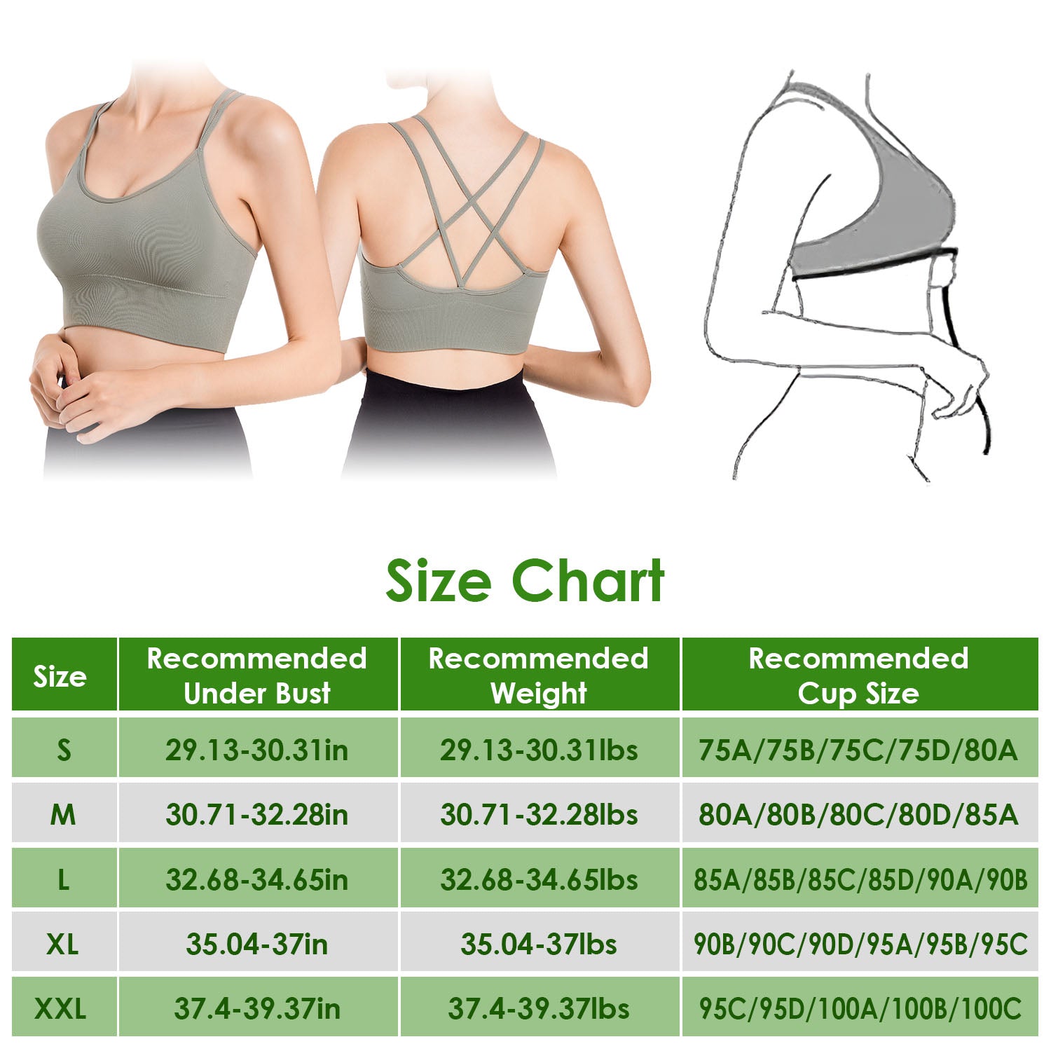 3Packs Women Cross Back Sport Bras Padded Strappy Medium Support Bras Sexy