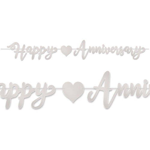 Beistle Foil Happy Anniversary Streamer - Silver | Party Supply | Decoration