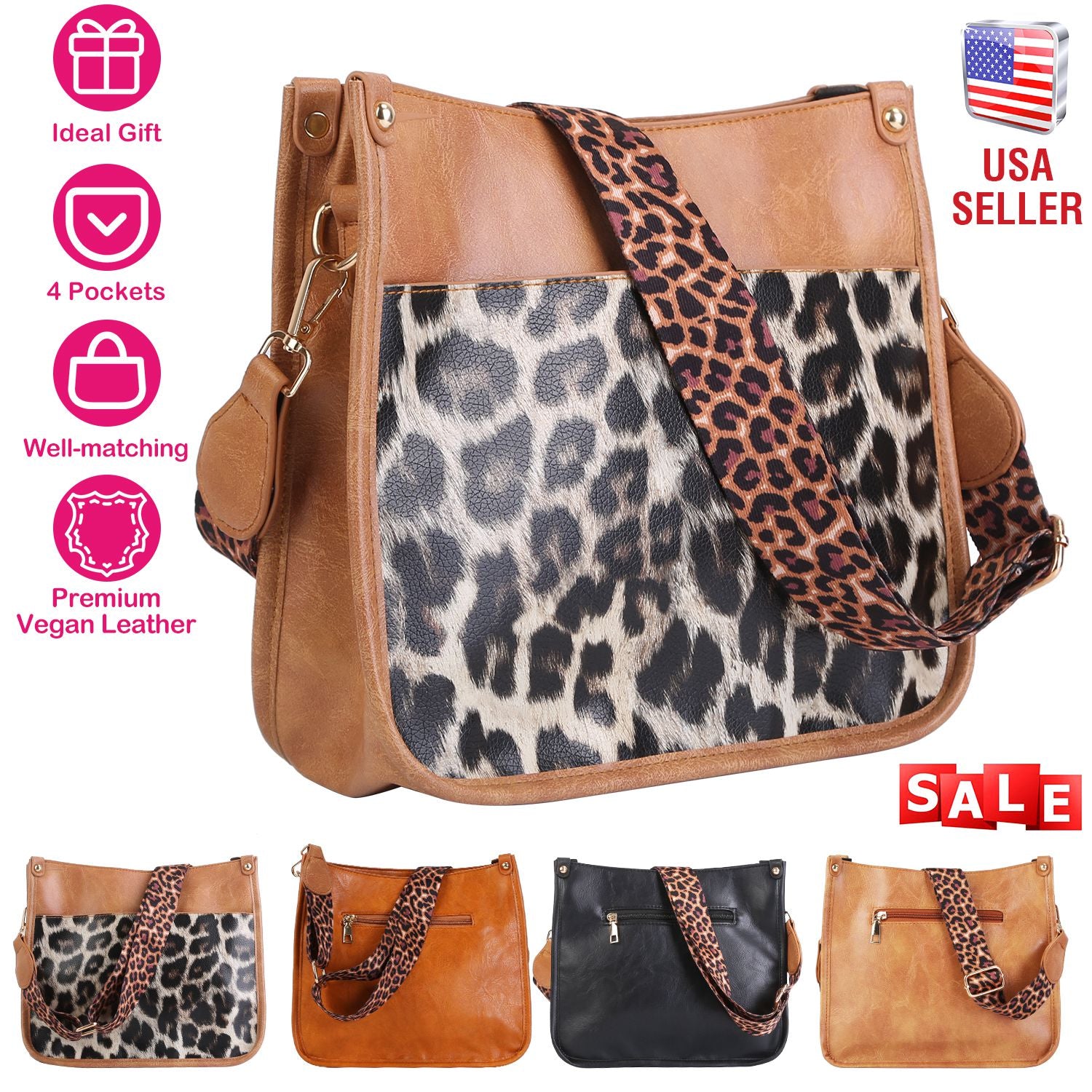 Women Fashion Leather Crossbody Bag Shoulder Bag Casual Handbag with Flexible