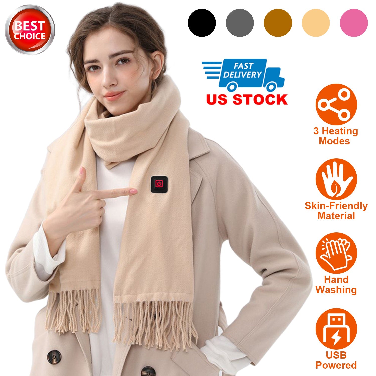 Electric Heated Winter Scarf USB Heating Neck Wrap Unisex Heated Neck Shawl