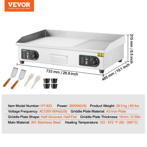 Commercial Electric Griddle 2800W Countertop Half-Flat Top Grill