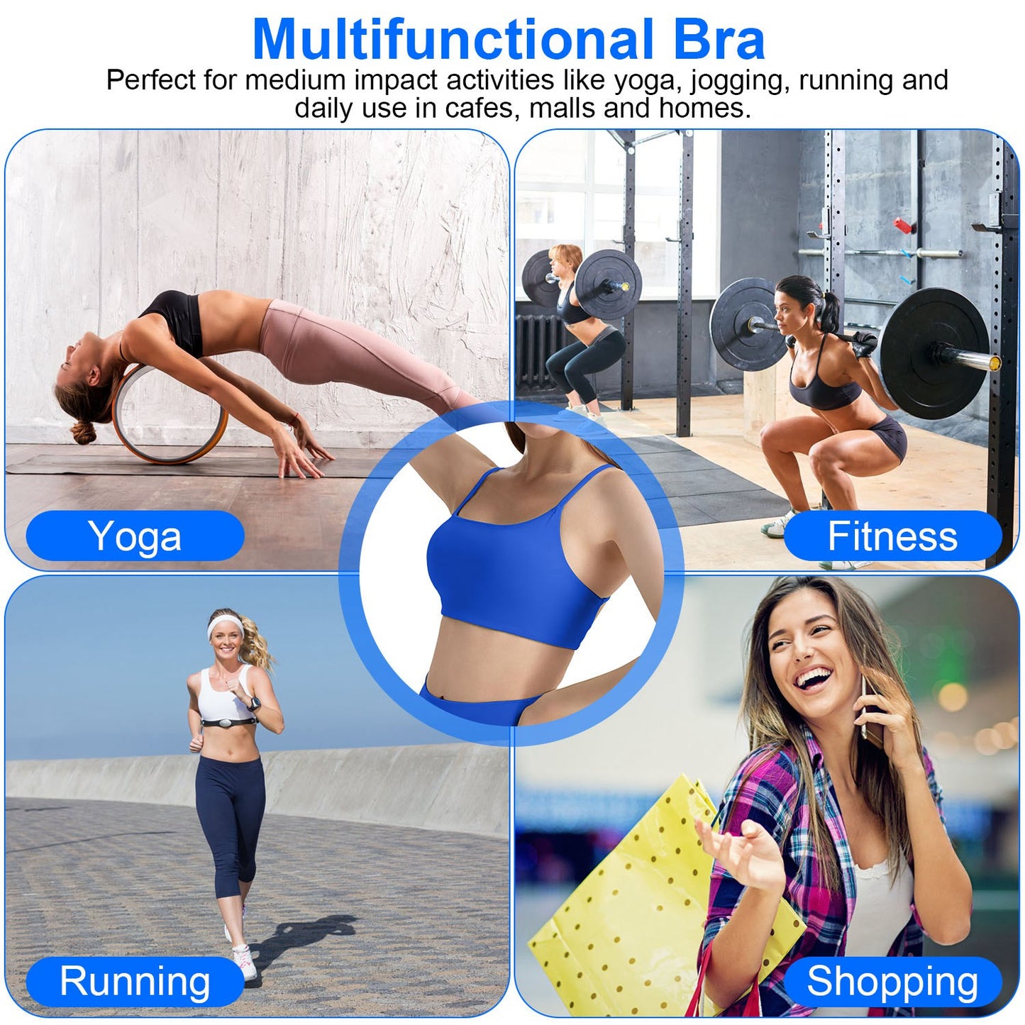 Women Cross Back Sport Bras Padded Strappy Crop Open Back Low Impact Bras Sexy