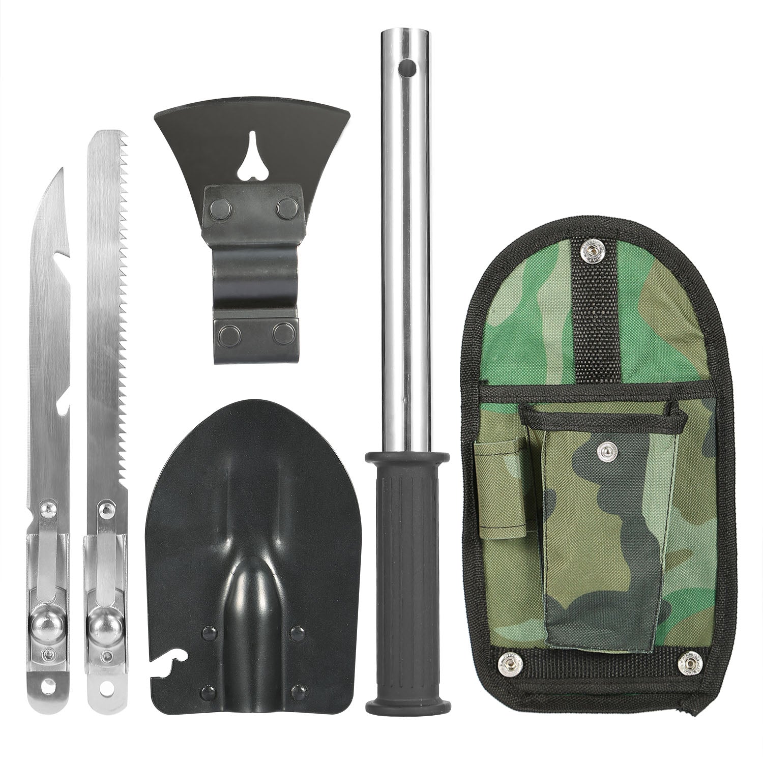 6-in-1 Multi Tool Survival Kit Shovel Knife Axe Saw Nail Puller w/ Pouch