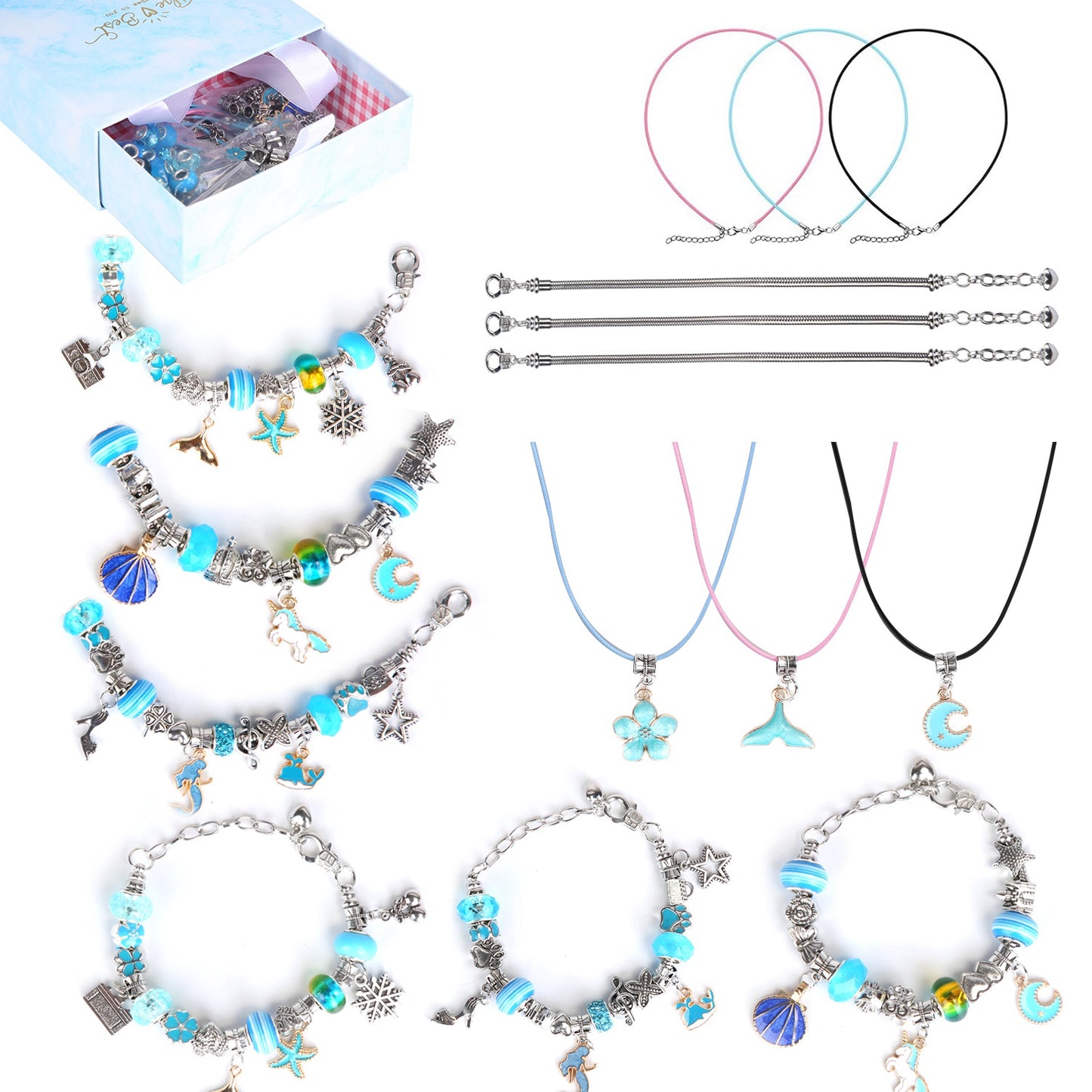 66Pcs Charm Bracelet Making Kit Kids Jewelry Necklace Making Kits Colorful