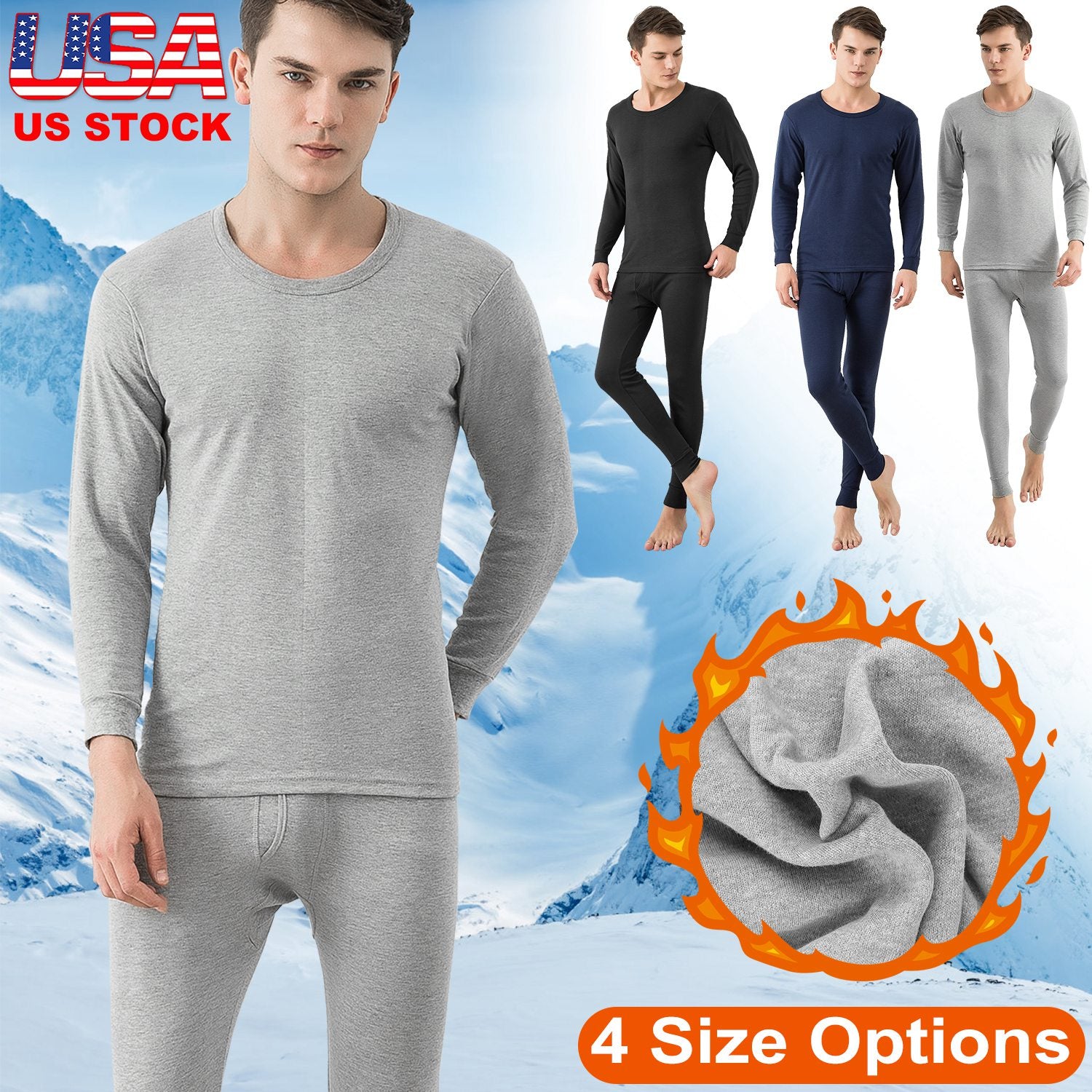 Men Thermal Underwear Set Long Johns Pants Long Sleeve Soft Underwear Kit Top
