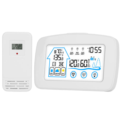 Wireless Weather Station With Clock 196FT Range Indoor Outdoor Thermometer