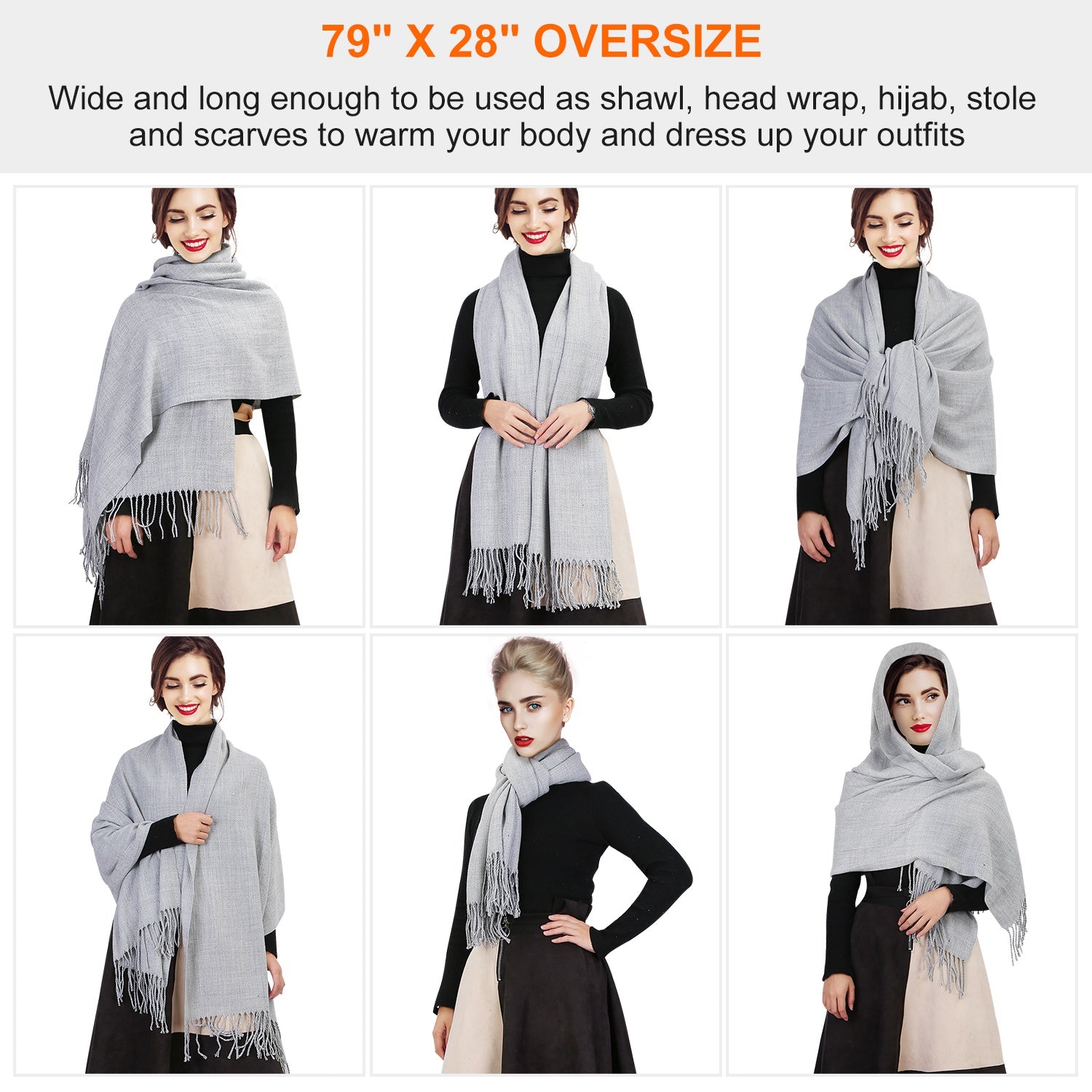Mens Womens Oversize Cashmere Wool Shawl Wraps Blanket Winter Solid Scarf Soft
