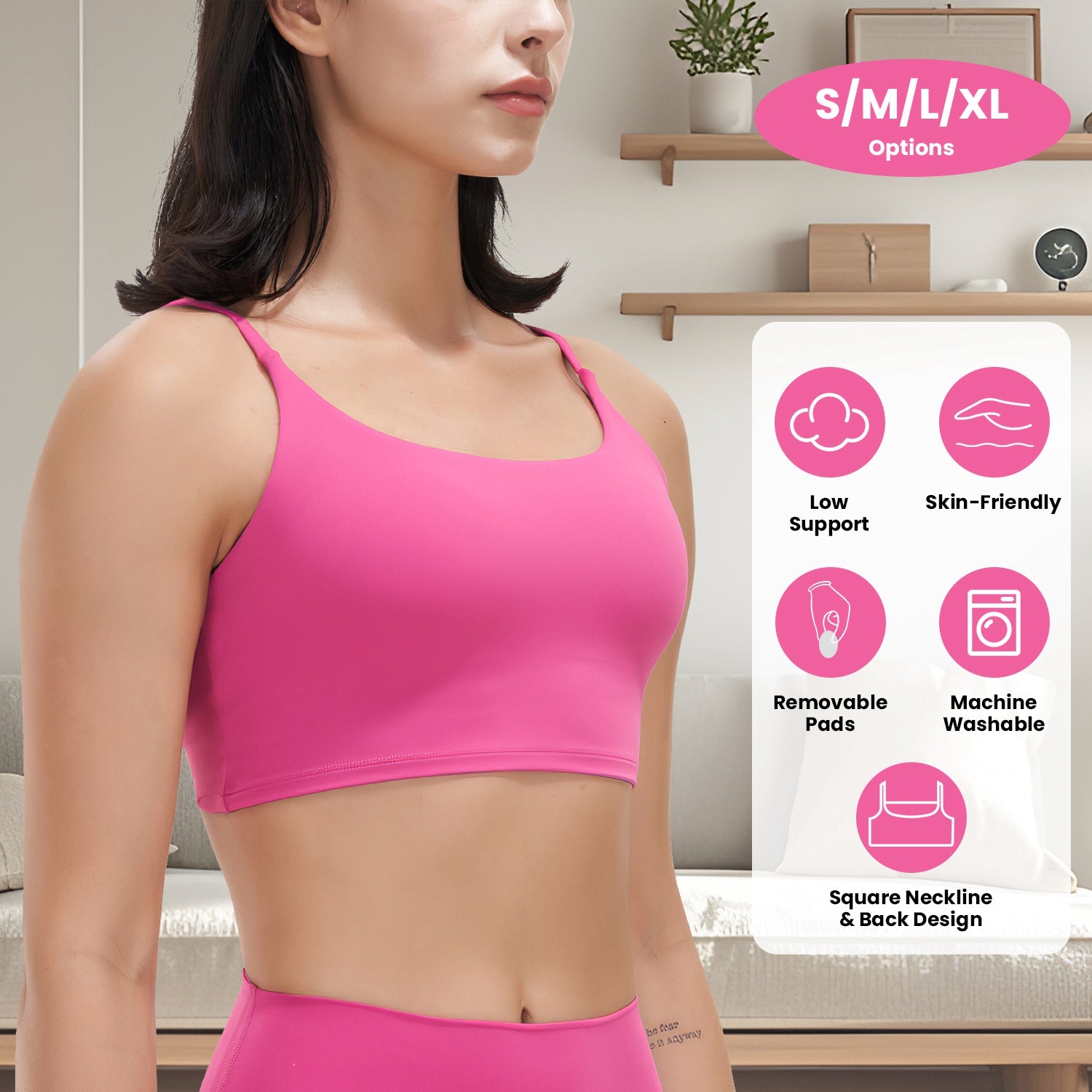 Women Strap Sport Bras Padded Strappy Crop Square Neck Low Impact Bras Sexy