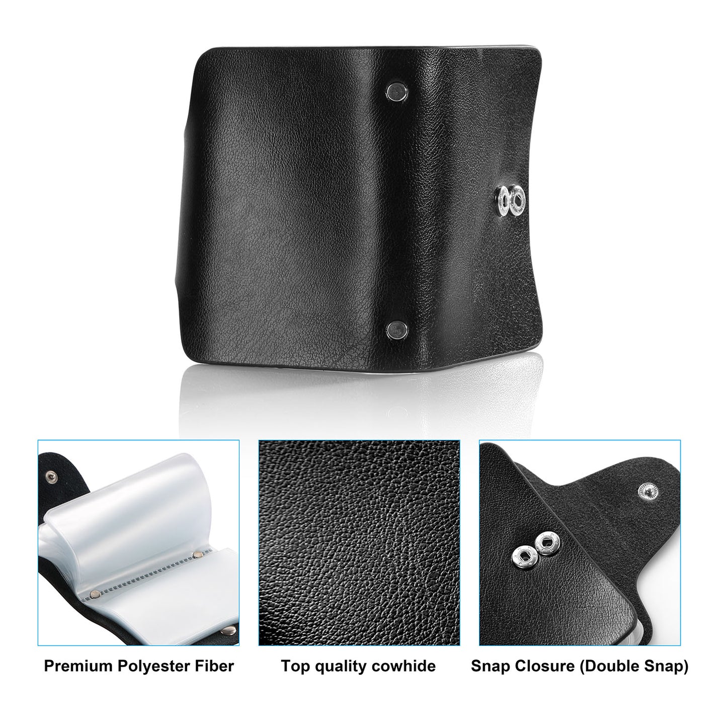 Credit Card Holder Card Organizer Pouch PU Leather Case Snap Closure with 26Pcs