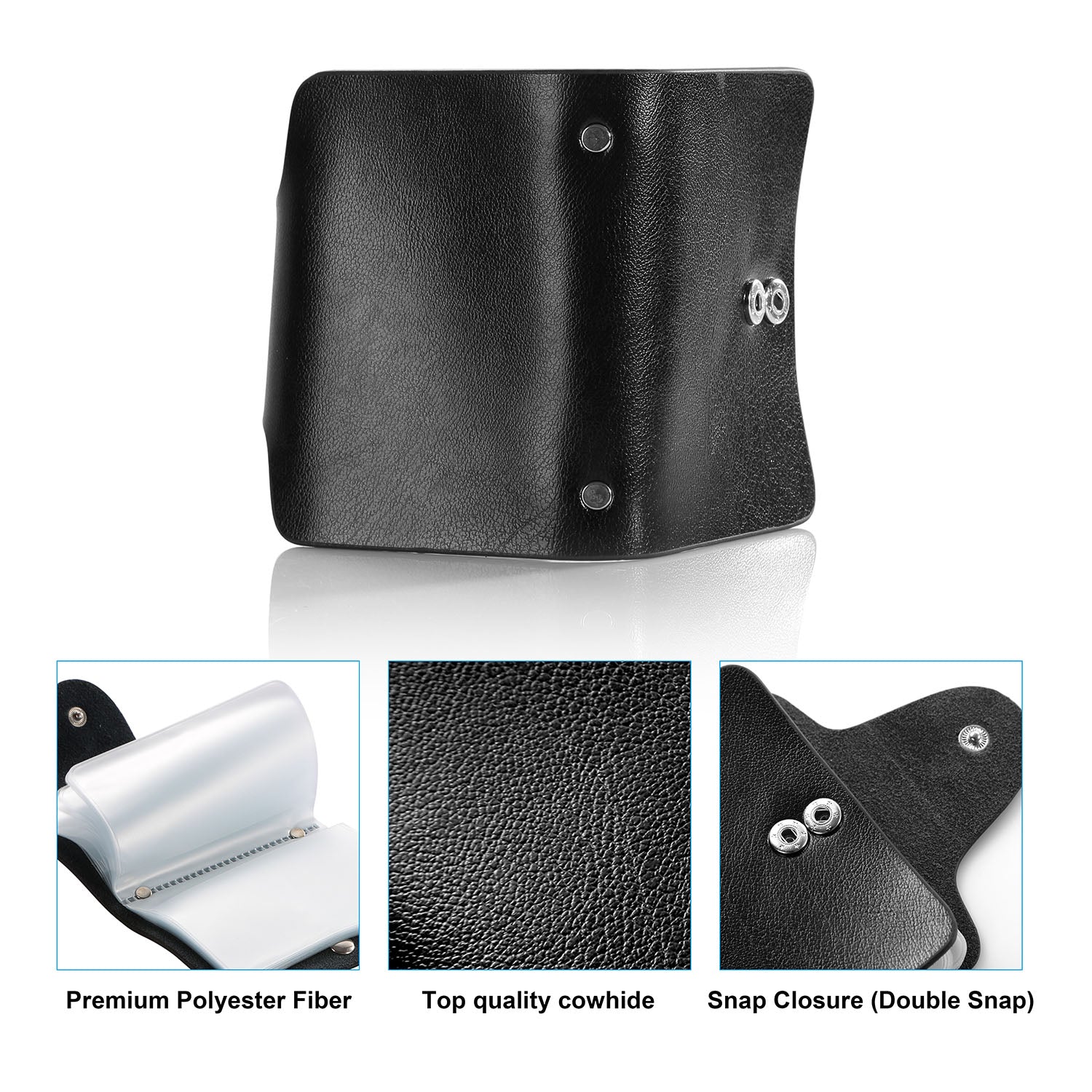 Credit Card Holder Card Organizer Pouch PU Leather Case Snap Closure with 26Pcs