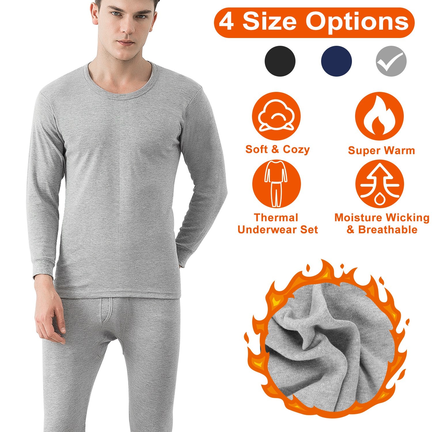 Men Thermal Underwear Set Long Johns Pants Long Sleeve Soft Underwear Kit Top
