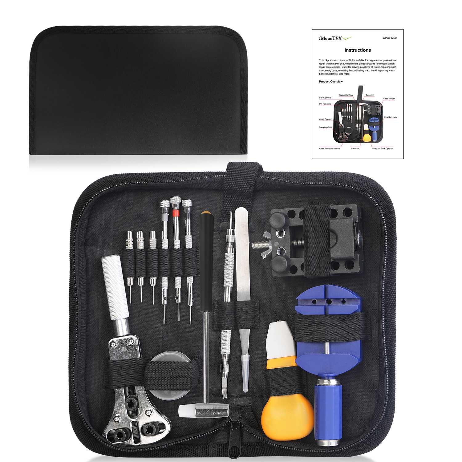 14 PCS Watch Repair Tool Kit Link Remover Watch Case Opener w/ Free Carrying