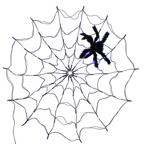 3.28FT Spider Web Light with Hairy Spider 70LED Battery Powered Remote Control