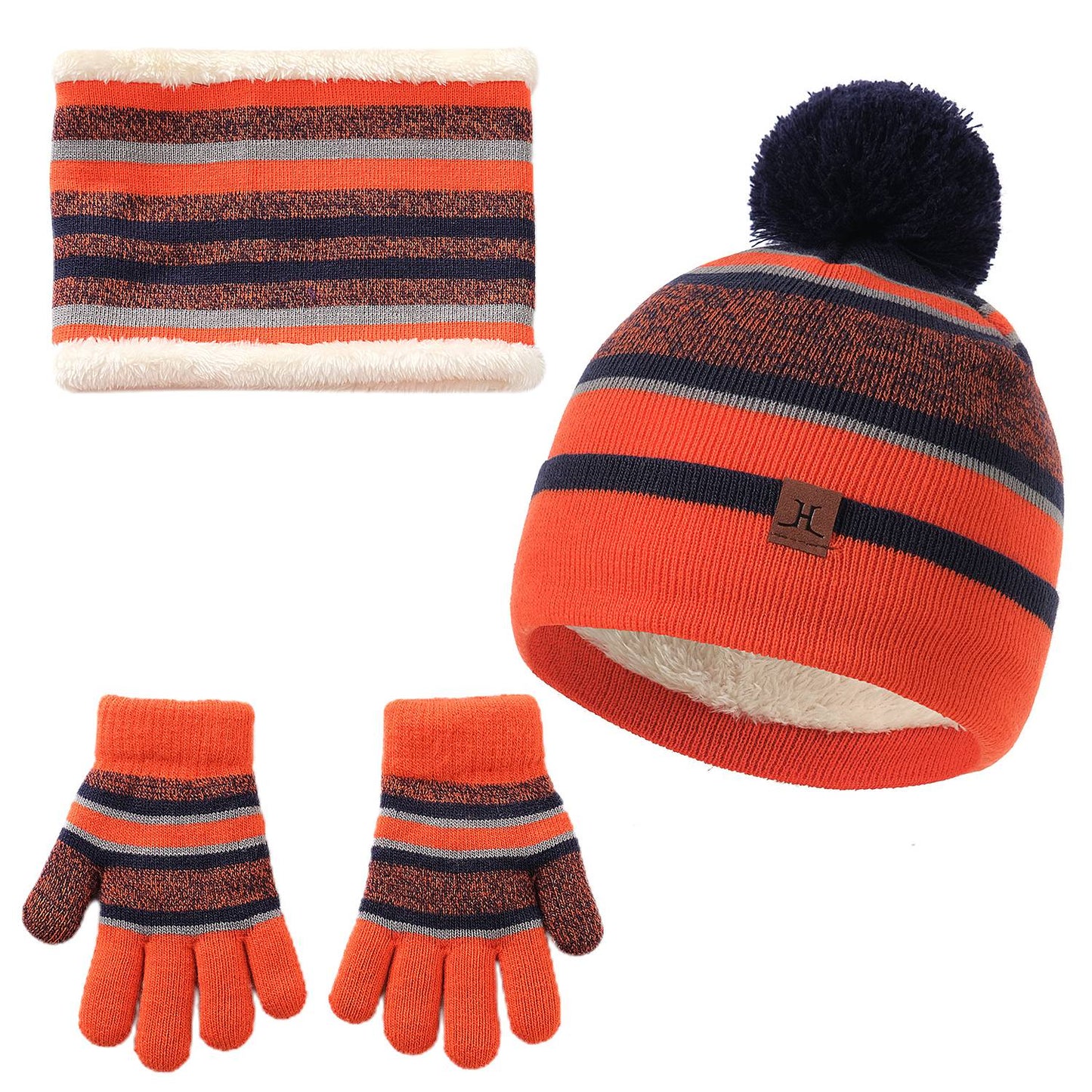 Winter Kids Knitted Hat Scarf Gloves 3Pcs Boys Girls Winter Warm Beanie Hat and